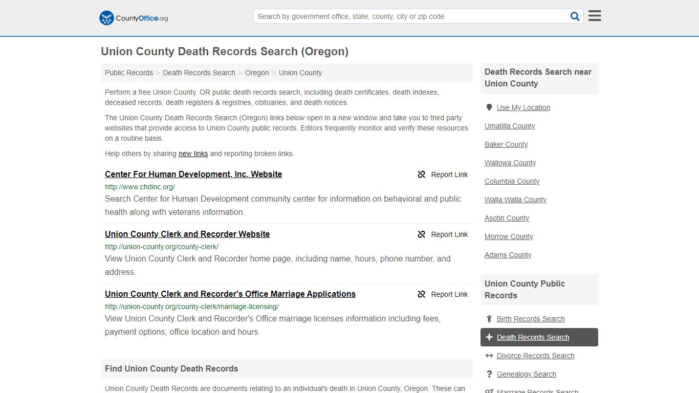 Union County Death Records Search (Oregon) - County Office