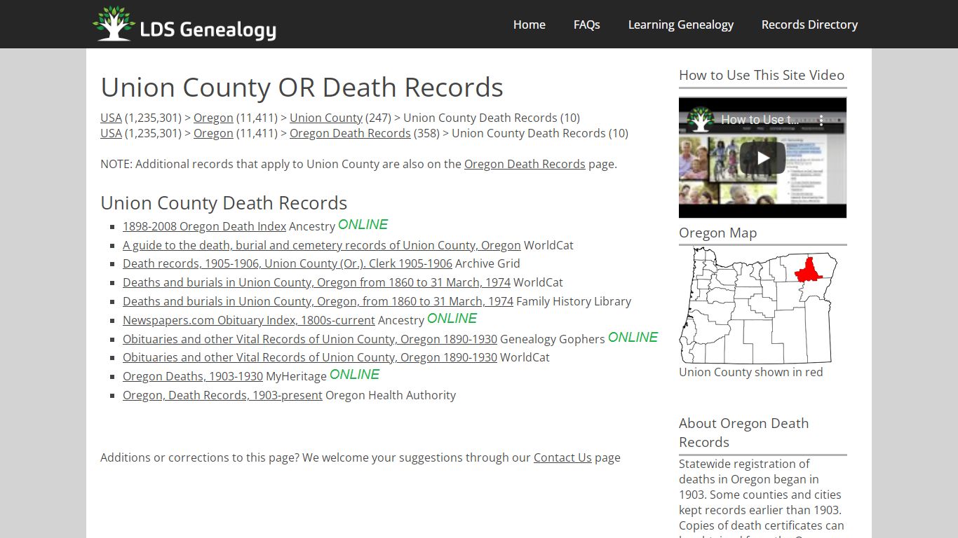 Union County OR Death Records - ldsgenealogy.com