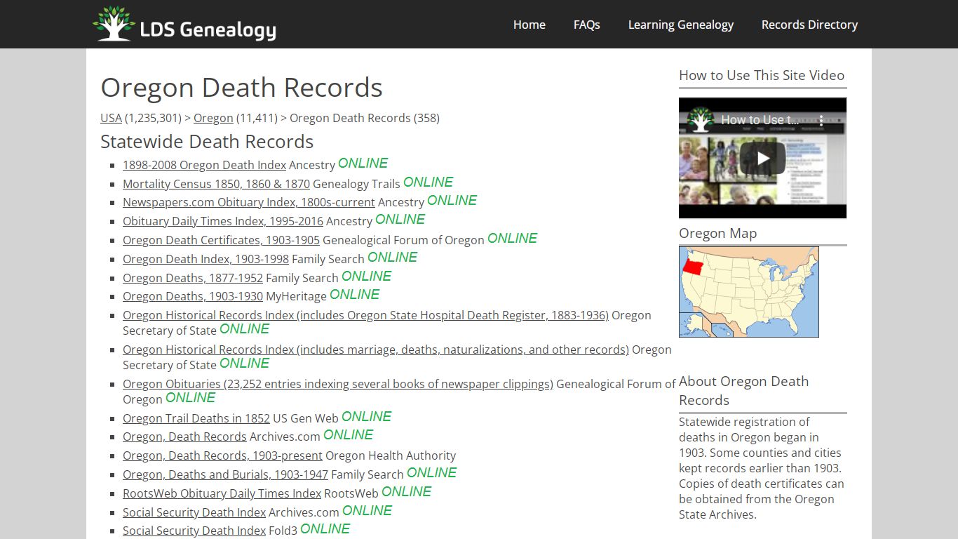 Oregon Death Records - LDS Genealogy