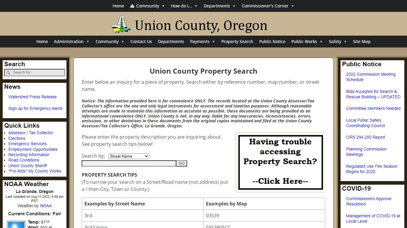 Records Inquiry - Union County, Oregon